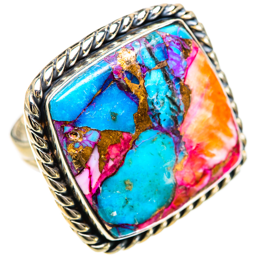 Kingman Pink Dahlia Turquoise Rings handcrafted by Anasilvercos - RING133073 - Photo 2