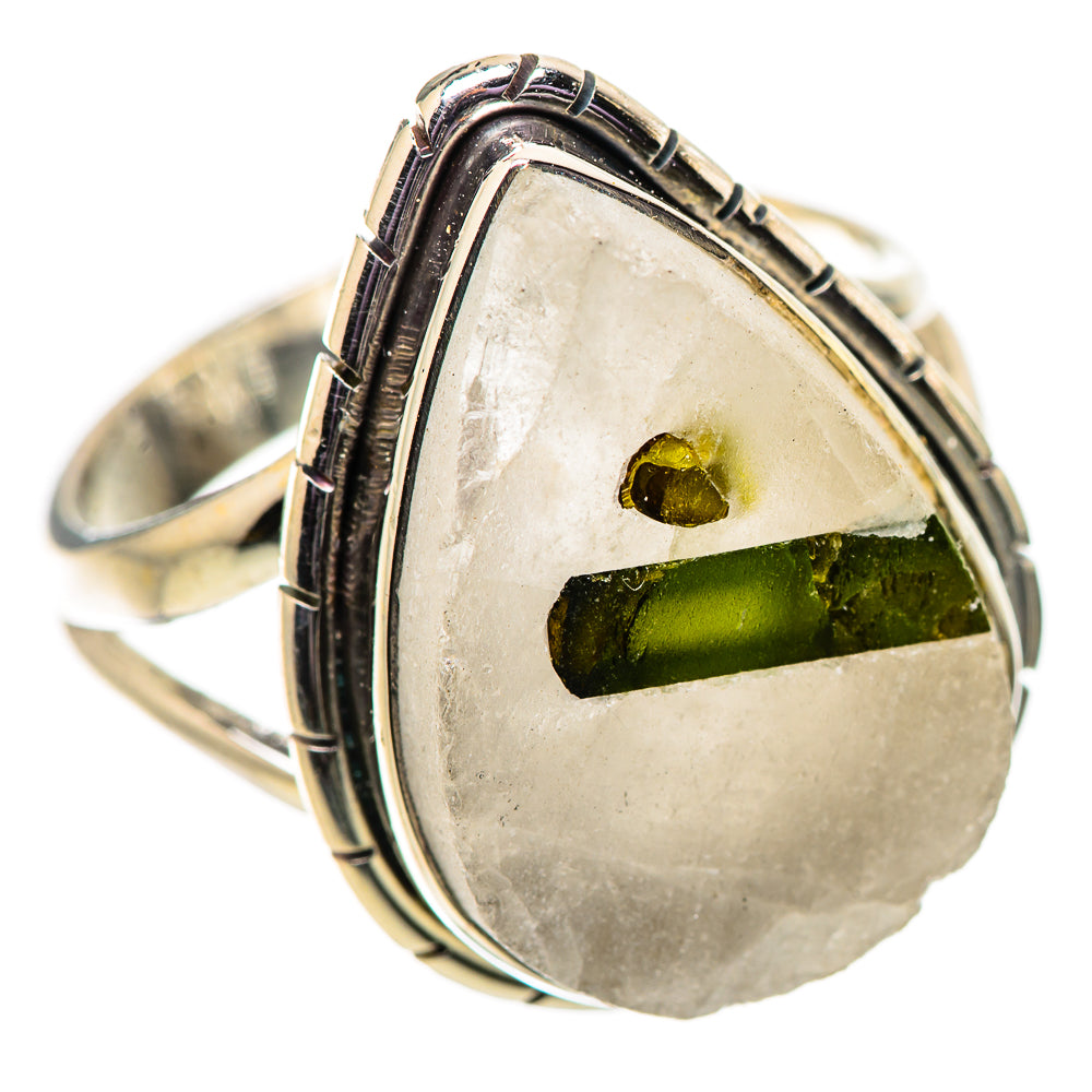 Green Tourmaline In Quartz Rings handcrafted by Anasilvercos - RING134097 - Photo 2