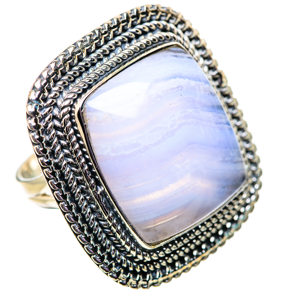 Blue Lace Agate Rings handcrafted by Anasilvercos - RING134155 - Photo 2
