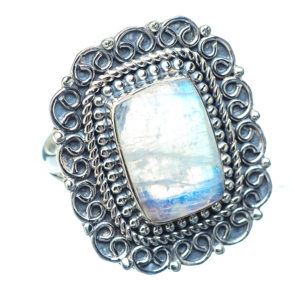 Rainbow Moonstone Rings handcrafted by Anasilvercos - RING14678