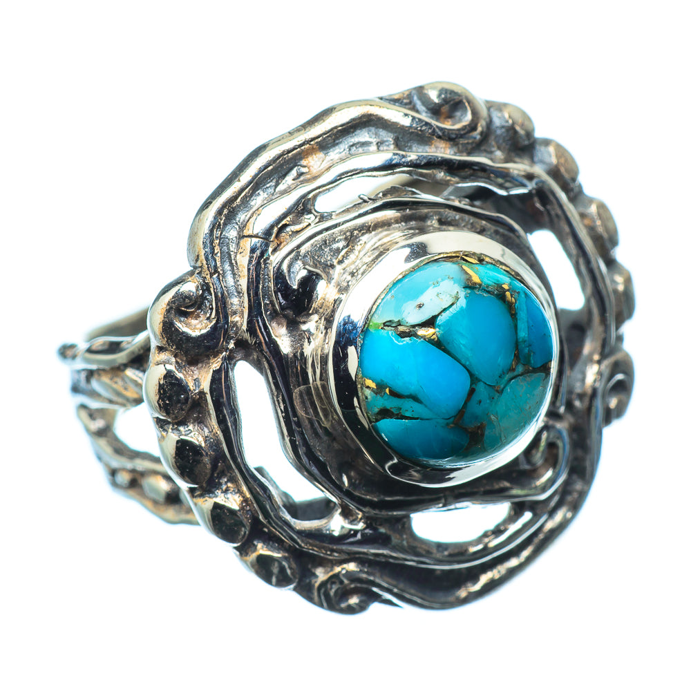 Blue Copper Composite Turquoise Rings handcrafted by Anasilvercos - RING20460
