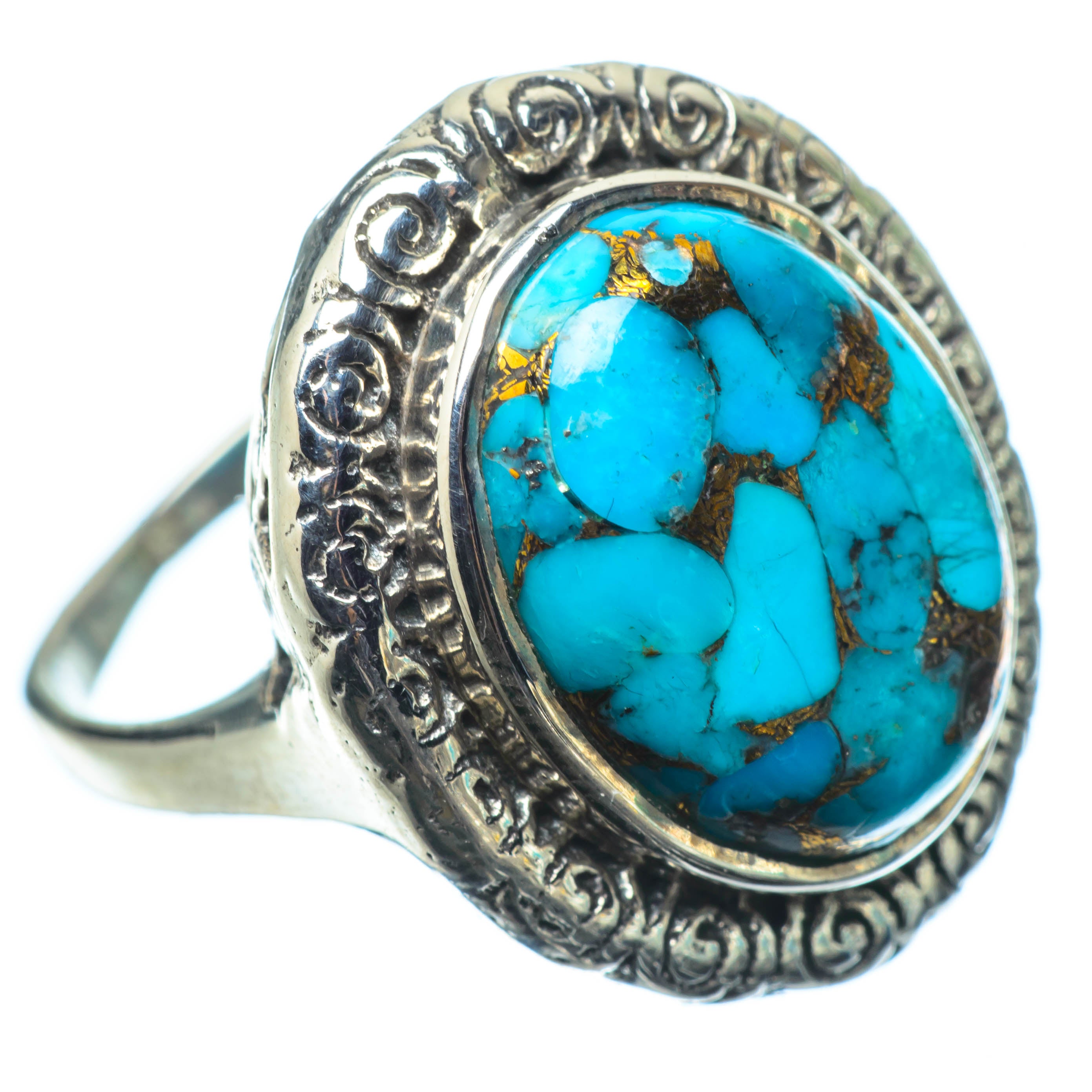 Blue Copper Composite Turquoise Rings handcrafted by Anasilvercos - RING27873