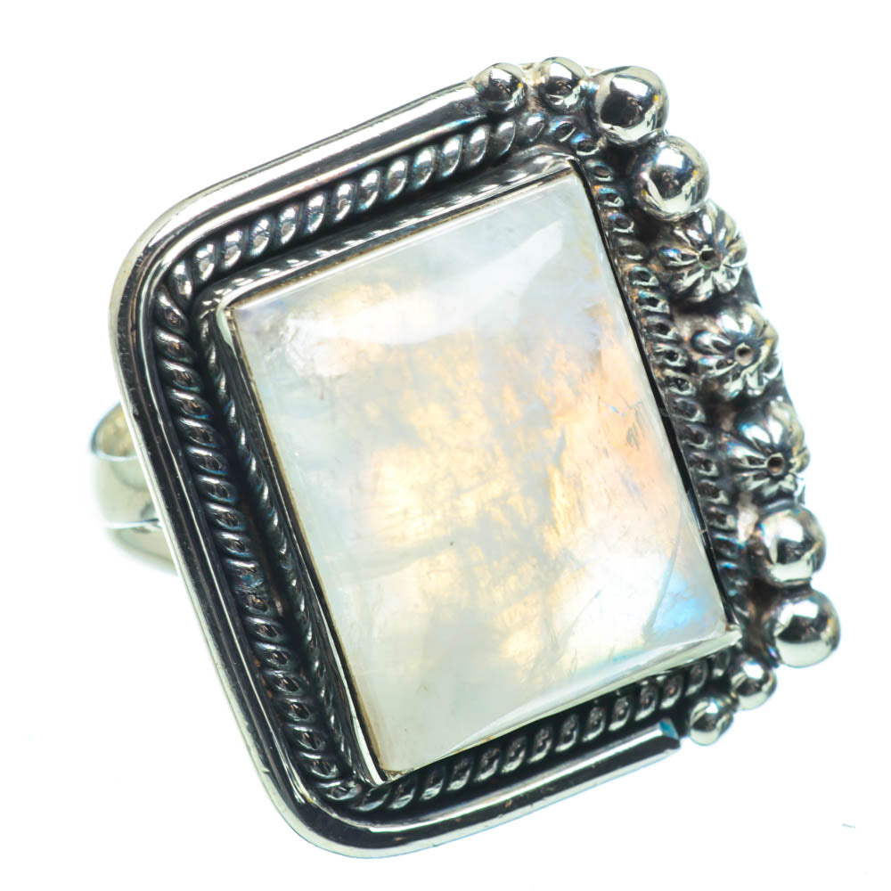 Rainbow Moonstone Rings handcrafted by Anasilvercos - RING29505