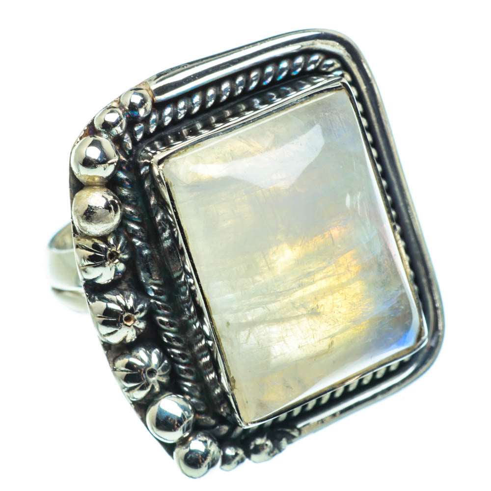 Rainbow Moonstone Rings handcrafted by Anasilvercos - RING30341