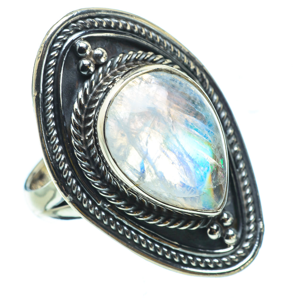 Rainbow Moonstone Rings handcrafted by Anasilvercos - RING32915