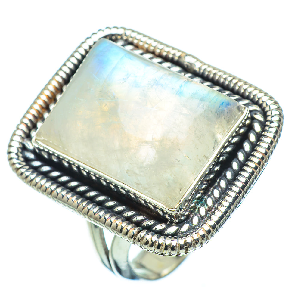 Rainbow Moonstone Rings handcrafted by Anasilvercos - RING33250