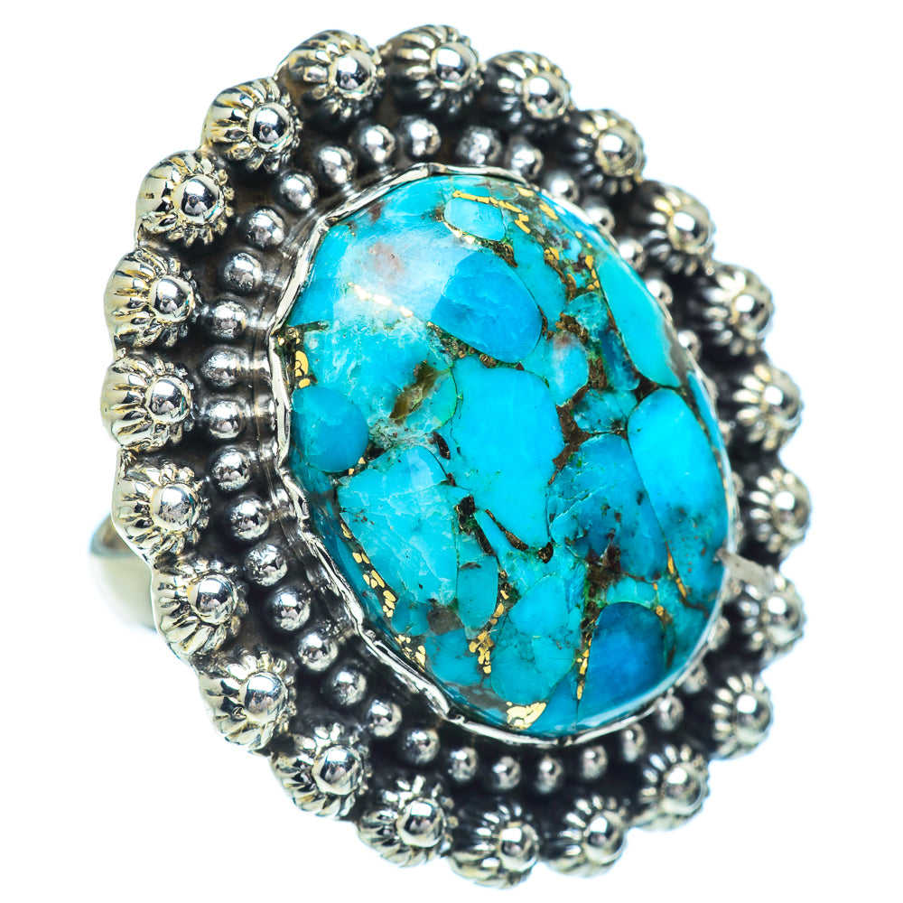 Blue Copper Composite Turquoise Rings handcrafted by Anasilvercos - RING38084