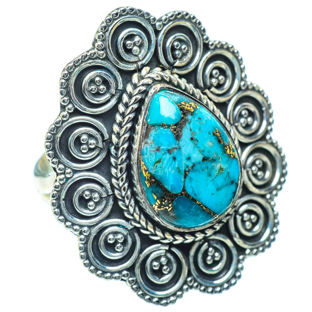 Blue Copper Composite Turquoise Rings handcrafted by Anasilvercos - RING38768