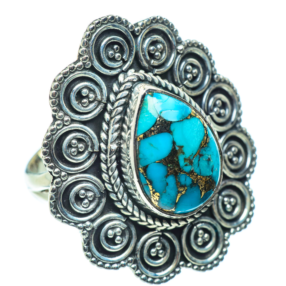 Blue Copper Composite Turquoise Rings handcrafted by Anasilvercos - RING39570