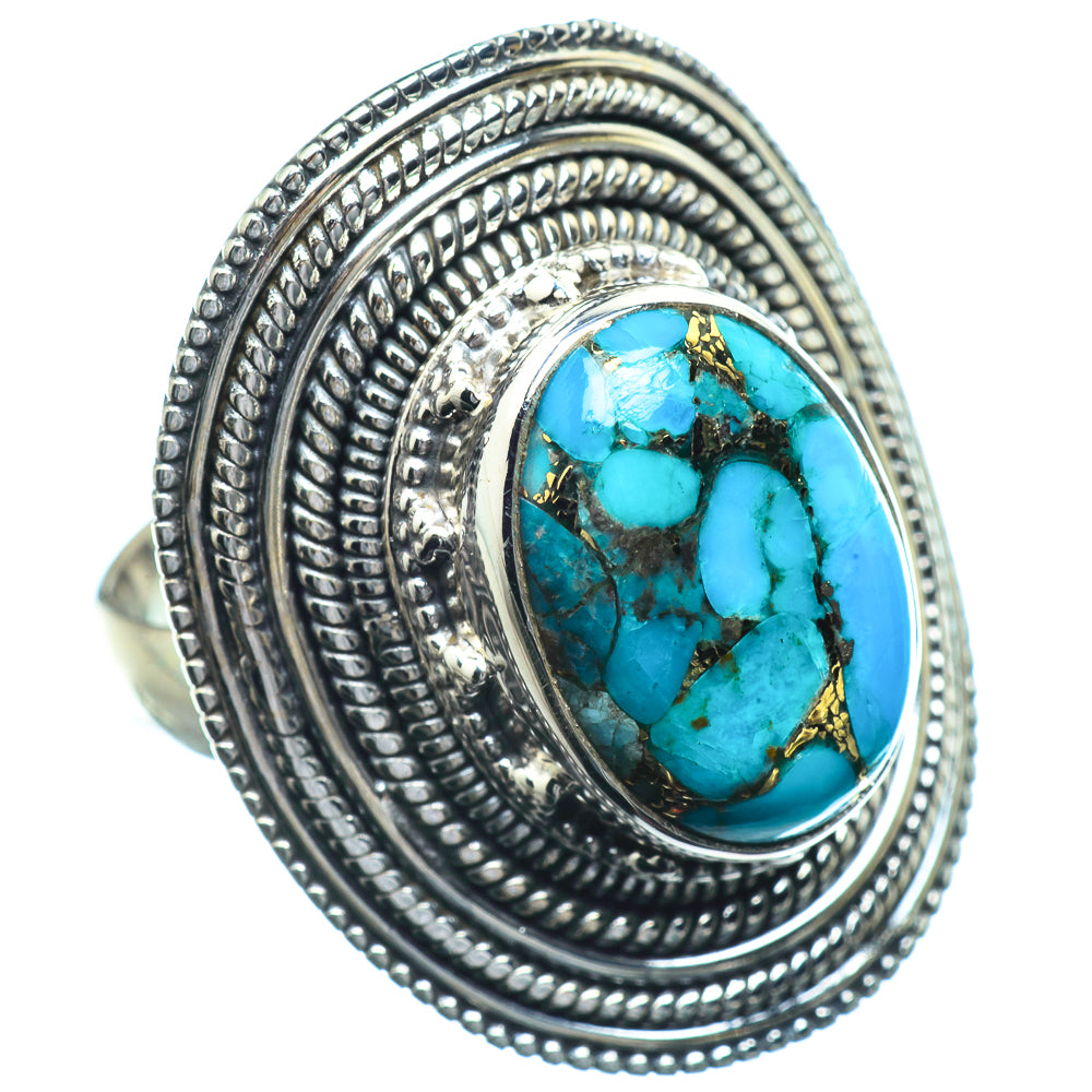 Blue Copper Composite Turquoise Rings handcrafted by Anasilvercos - RING39953