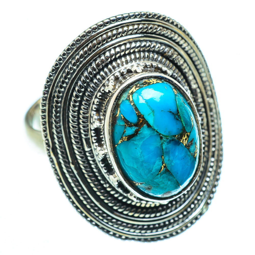 Blue Copper Composite Turquoise Rings handcrafted by Anasilvercos - RING41118