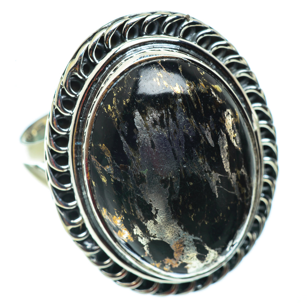 Pyrite In Black Onyx Rings handcrafted by Anasilvercos - RING43369