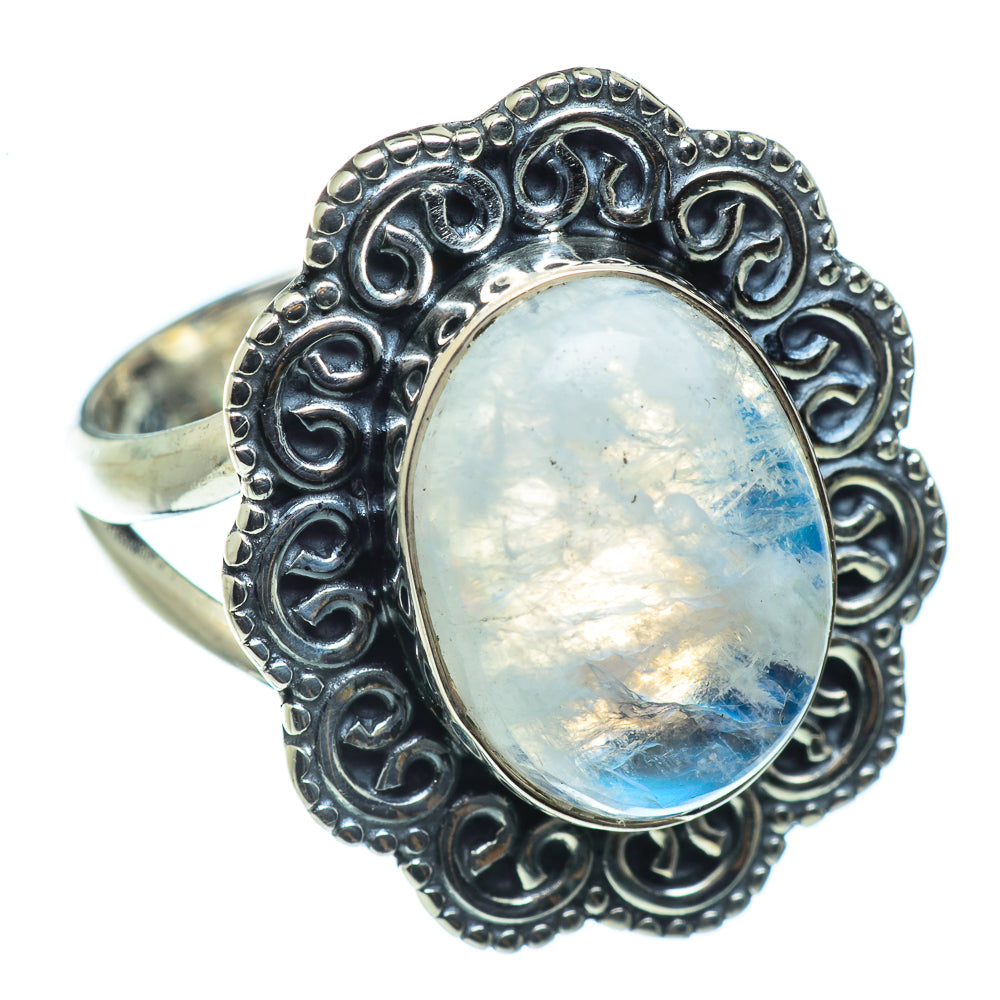 Rainbow Moonstone Rings handcrafted by Anasilvercos - RING43507