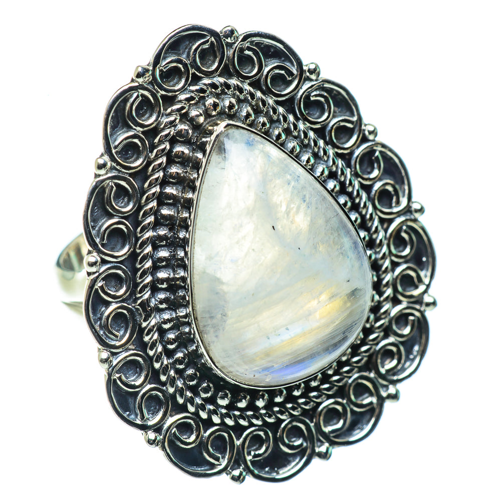 Rainbow Moonstone Rings handcrafted by Anasilvercos - RING43855