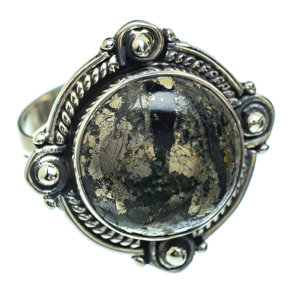 Pyrite In Black Onyx Rings handcrafted by Anasilvercos - RING43981