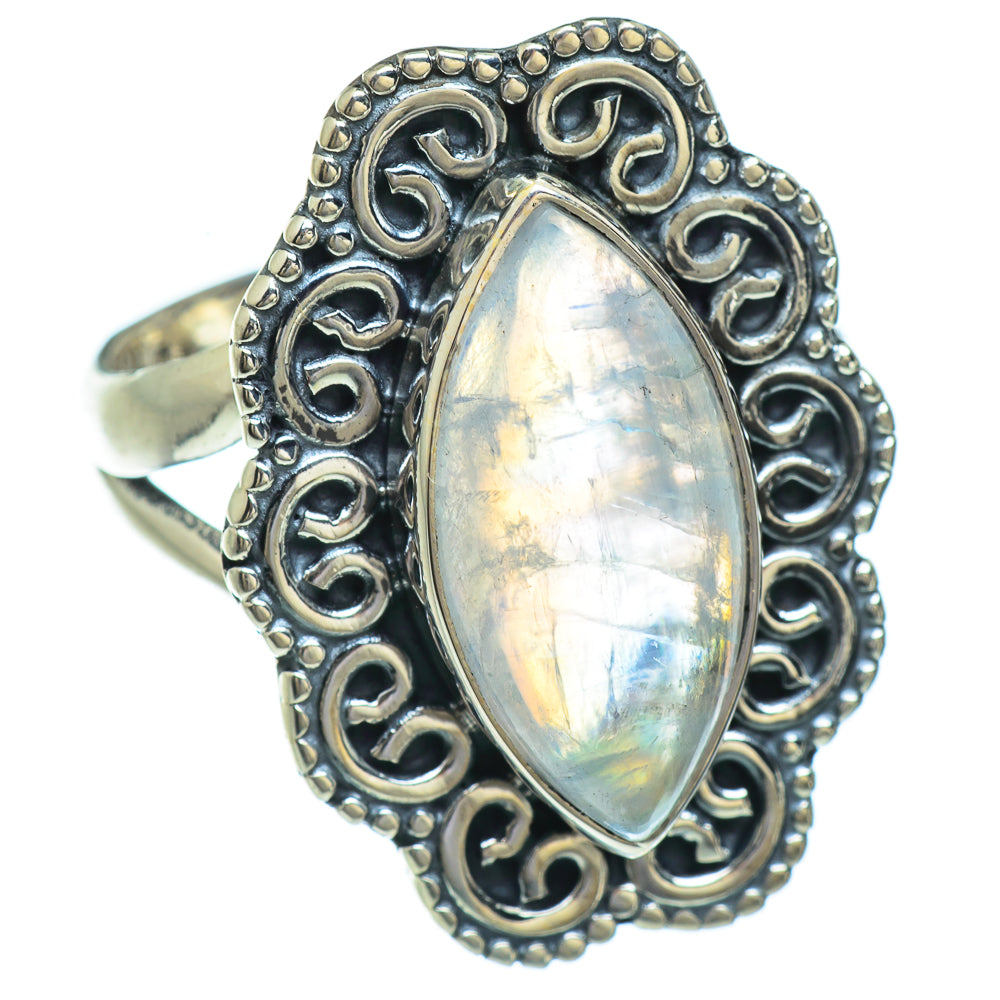 Rainbow Moonstone Rings handcrafted by Anasilvercos - RING44708