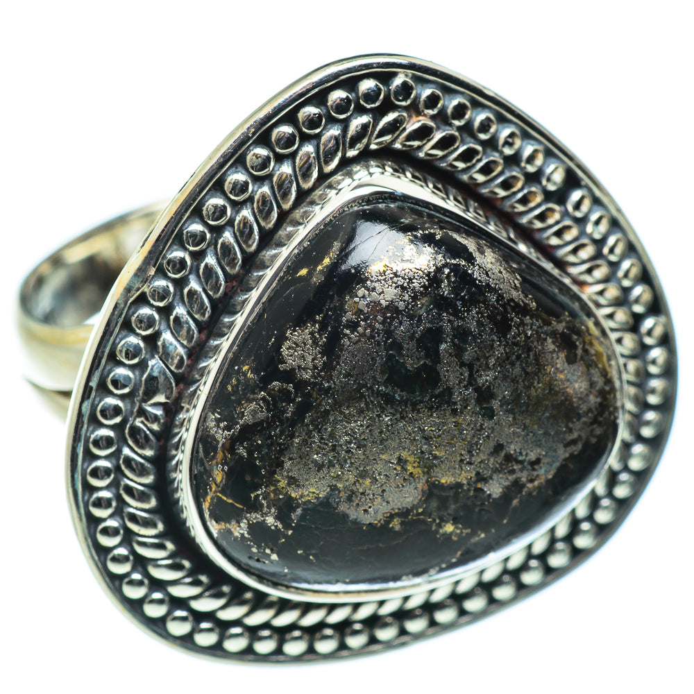 Pyrite In Black Onyx Rings handcrafted by Anasilvercos - RING45700