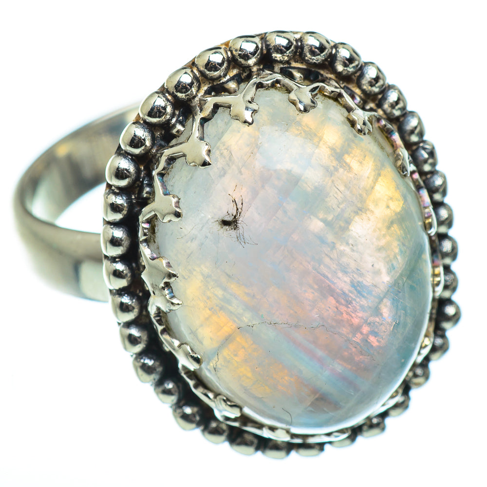 Rainbow Moonstone Rings handcrafted by Anasilvercos - RING45906