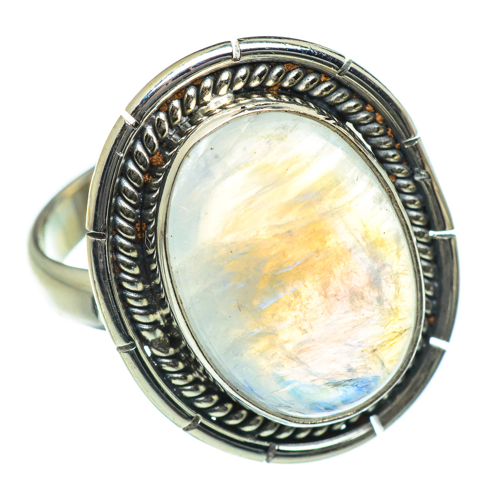Rainbow Moonstone Rings handcrafted by Anasilvercos - RING46926