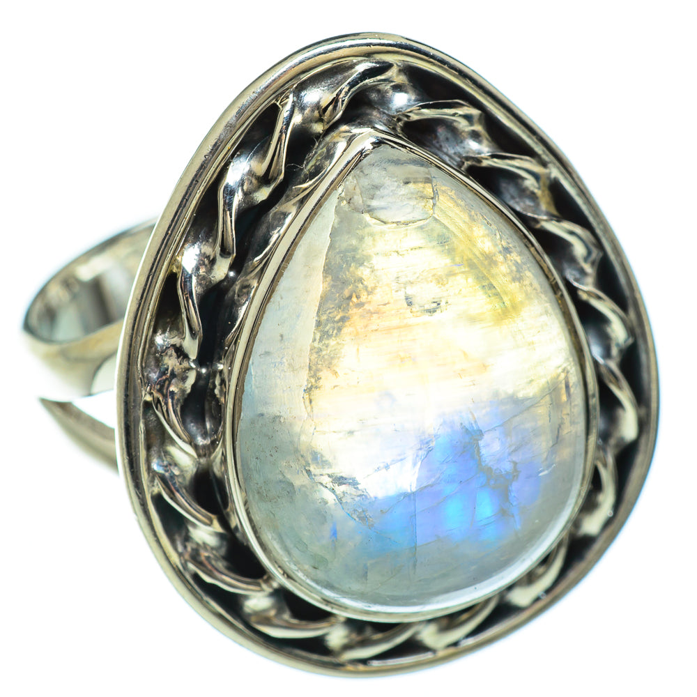 Rainbow Moonstone Rings handcrafted by Anasilvercos - RING48048