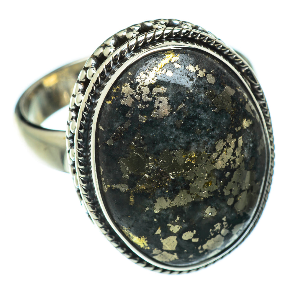 Pyrite In Black Onyx Rings handcrafted by Anasilvercos - RING49725