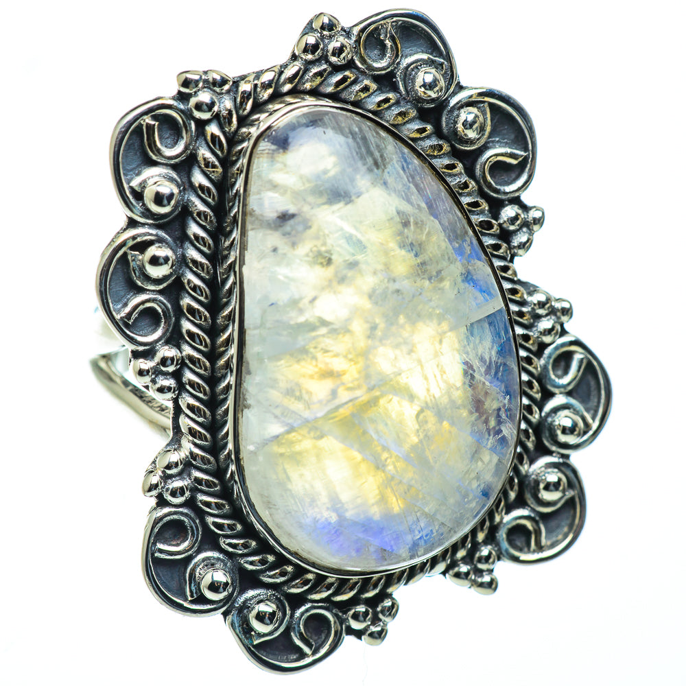 Rainbow Moonstone Rings handcrafted by Anasilvercos - RING50207