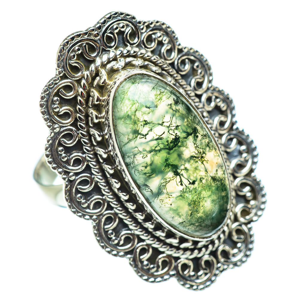Green Moss Agate Rings handcrafted by Anasilvercos - RING54953