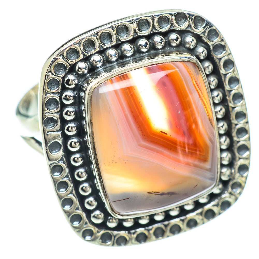 Orange Botswana Agate Rings handcrafted by Anasilvercos - RING56495