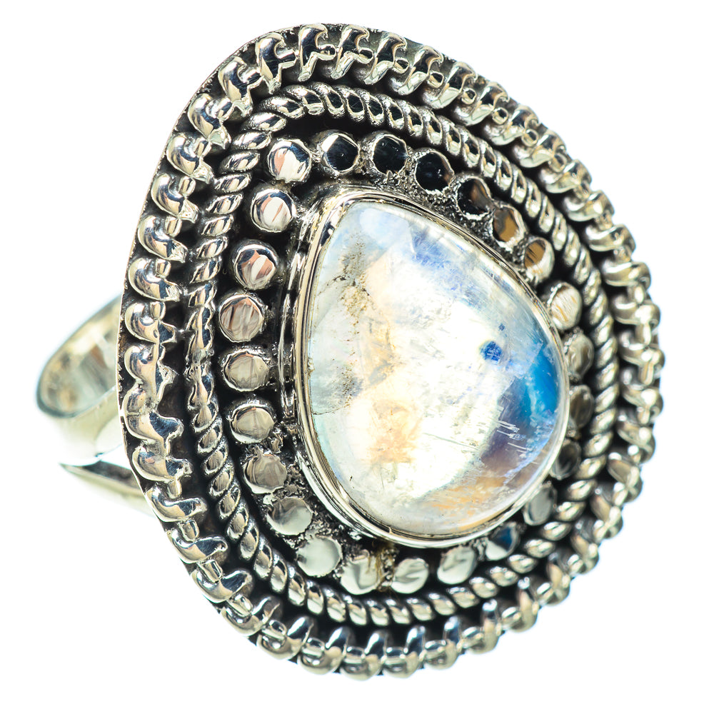 Rainbow Moonstone Rings handcrafted by Anasilvercos - RING56549