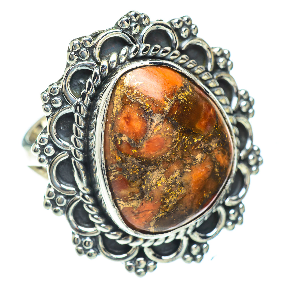 Orange Copper Composite Turquoise Rings handcrafted by Anasilvercos - RING56720