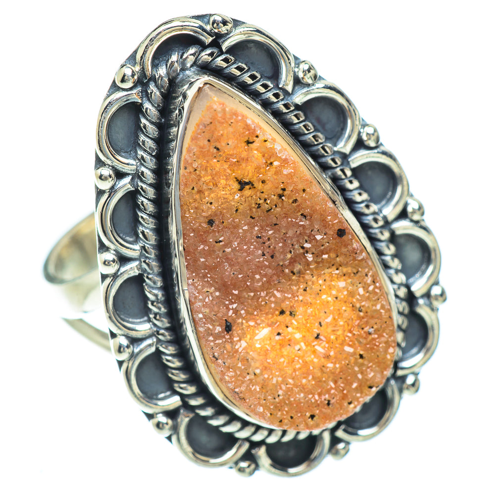 Orange Druzy Rings handcrafted by Anasilvercos - RING57016