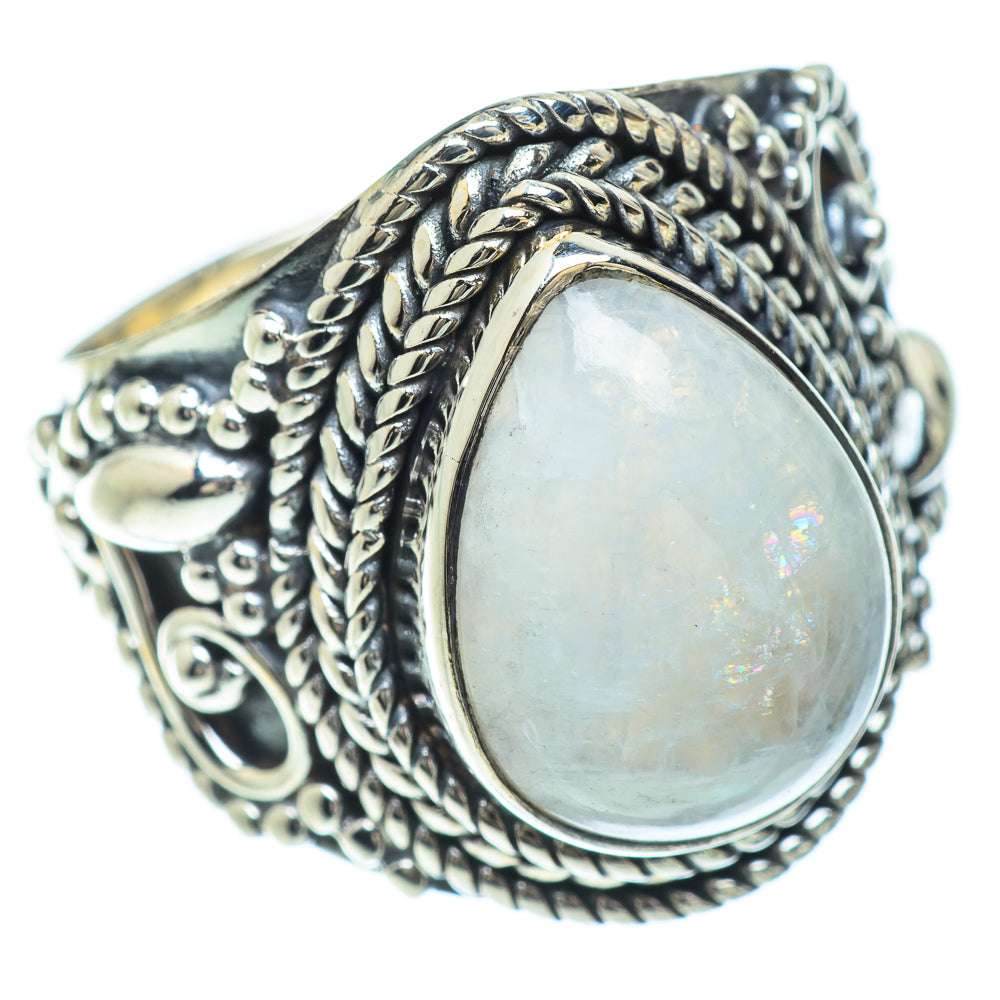 Rainbow Moonstone Rings handcrafted by Anasilvercos - RING57052