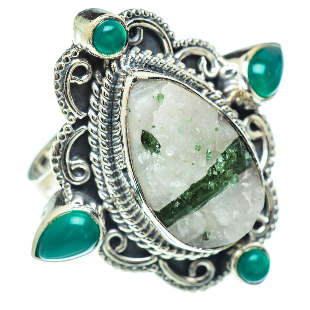 Green Tourmaline In Quartz Rings handcrafted by Anasilvercos - RING57343