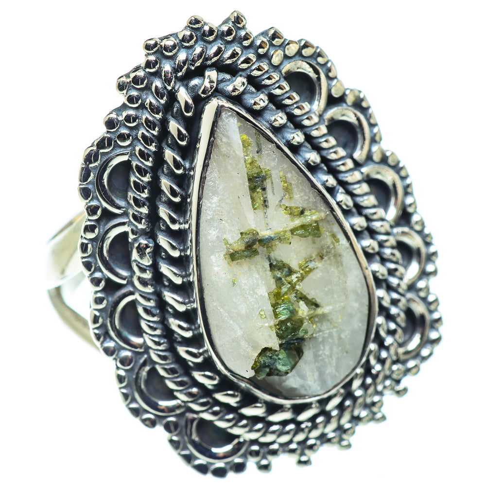 Green Tourmaline In Quartz Rings handcrafted by Anasilvercos - RING57389