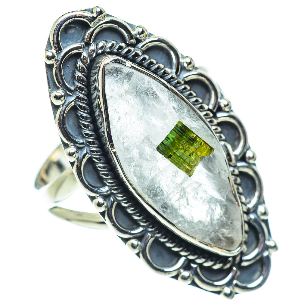 Green Tourmaline In Quartz Rings handcrafted by Anasilvercos - RING57421