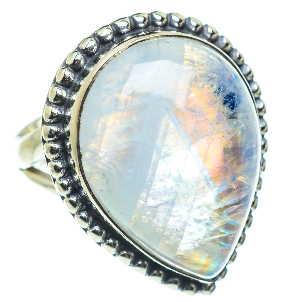 Rainbow Moonstone Rings handcrafted by Anasilvercos - RING57647