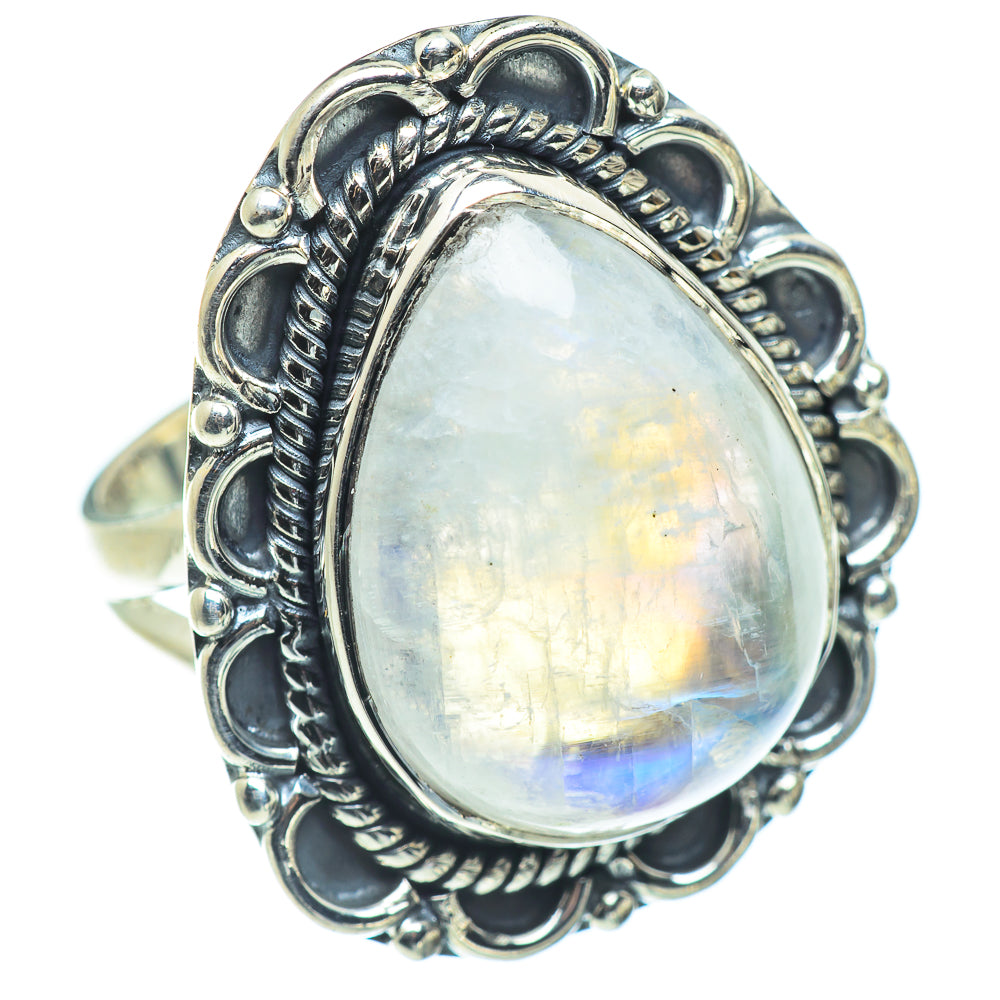 Rainbow Moonstone Rings handcrafted by Anasilvercos - RING57727