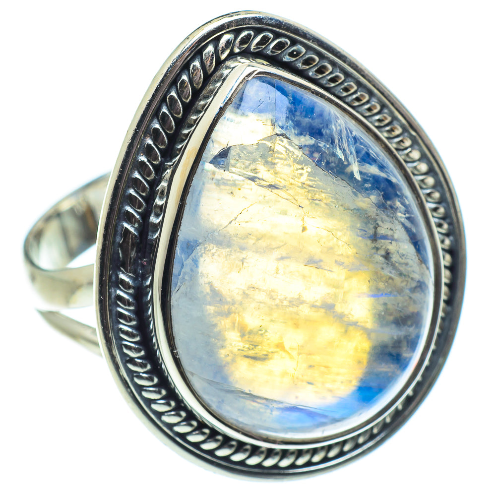 Rainbow Moonstone Rings handcrafted by Anasilvercos - RING57855