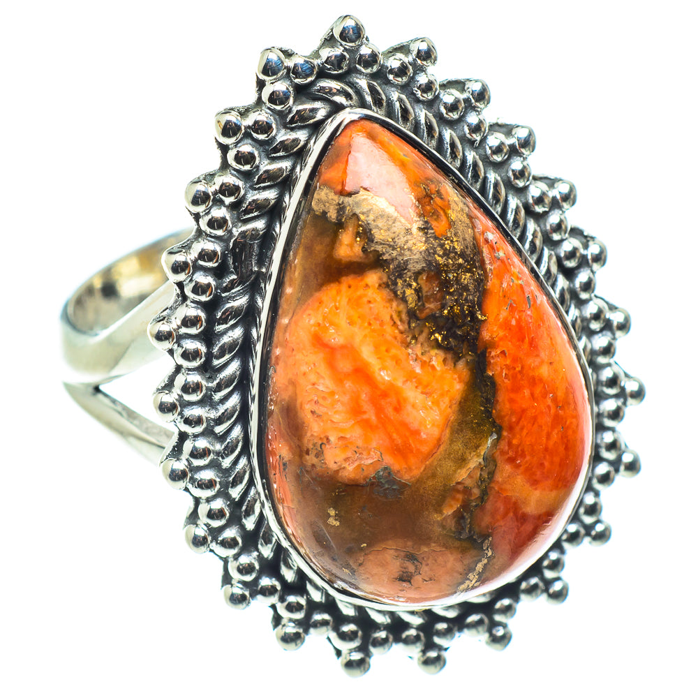Orange Copper Composite Turquoise Rings handcrafted by Anasilvercos - RING58474