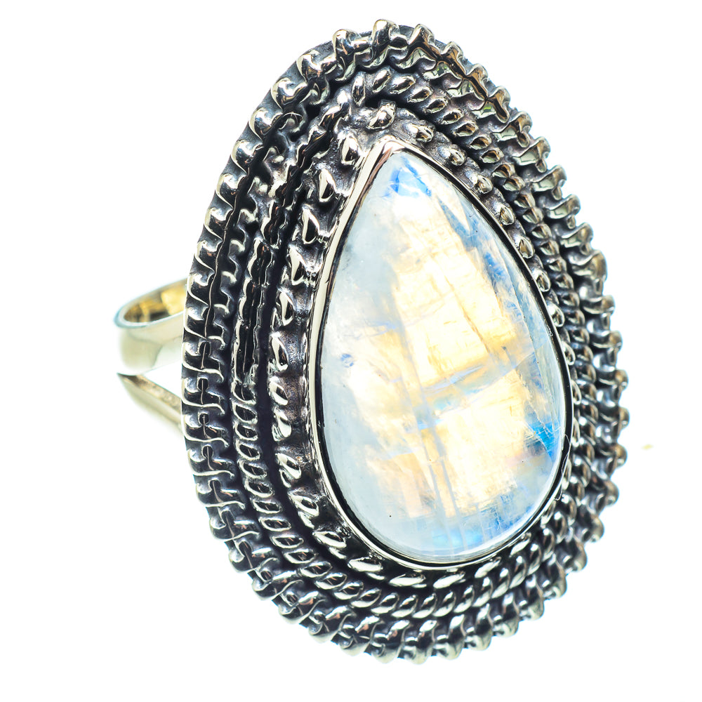 Rainbow Moonstone Rings handcrafted by Anasilvercos - RING58583