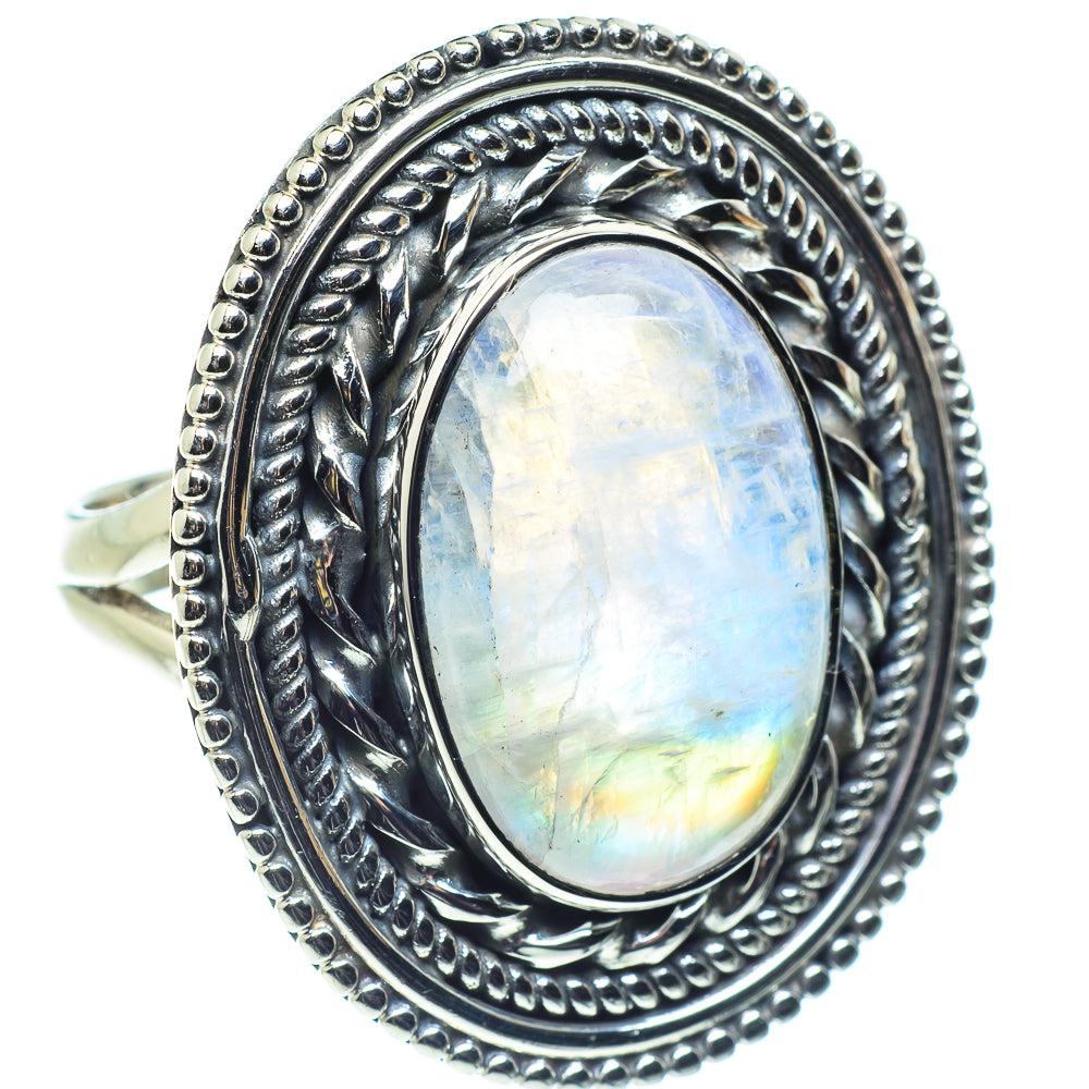 Rainbow Moonstone Rings handcrafted by Anasilvercos - RING58771