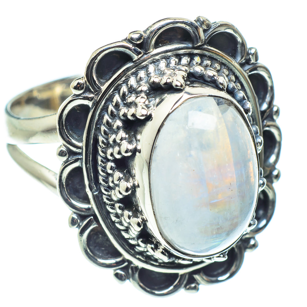 Rainbow Moonstone Rings handcrafted by Anasilvercos - RING59122