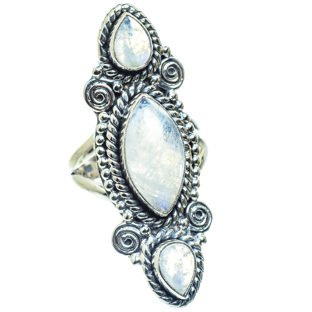 Rainbow Moonstone Rings handcrafted by Anasilvercos - RING59213