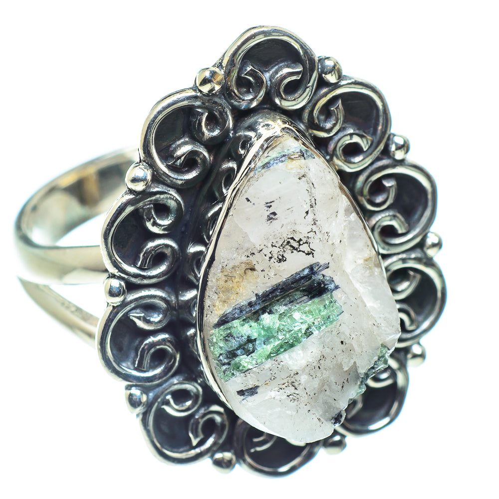 Green Tourmaline In Quartz Rings handcrafted by Anasilvercos - RING59241