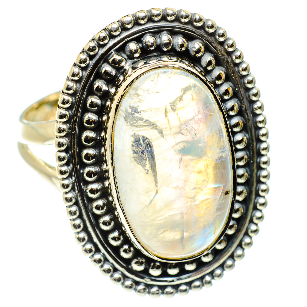 Rainbow Moonstone Rings handcrafted by Anasilvercos - RING59453