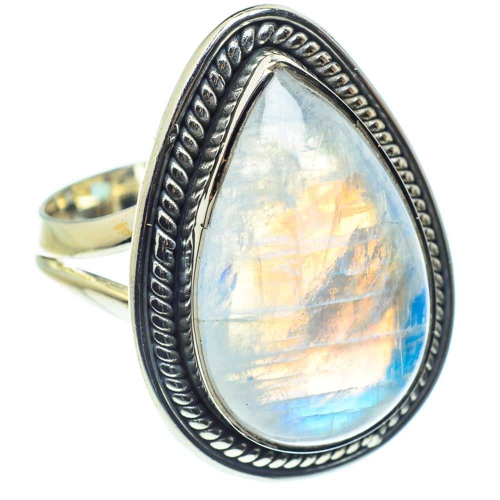 Rainbow Moonstone Rings handcrafted by Anasilvercos - RING59514
