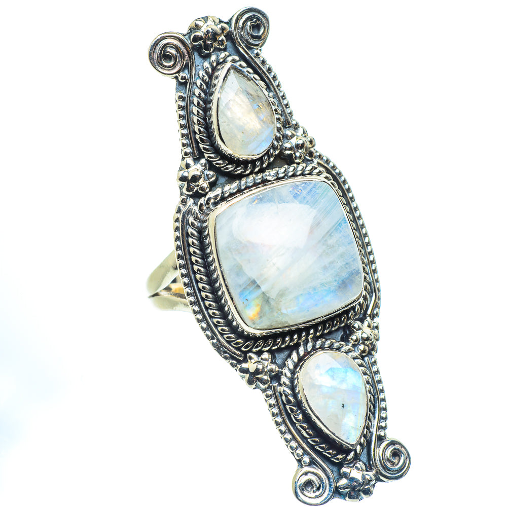 Rainbow Moonstone Rings handcrafted by Anasilvercos - RING59544