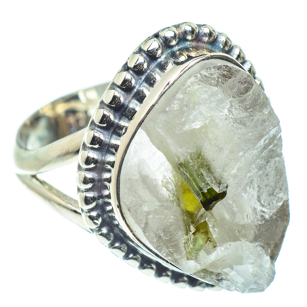 Green Tourmaline In Quartz Rings handcrafted by Anasilvercos - RING59554
