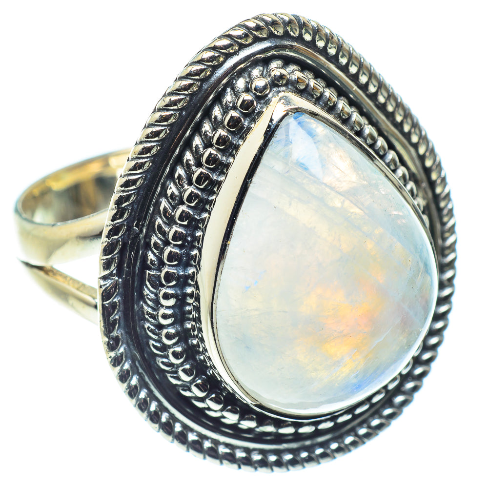 Rainbow Moonstone Rings handcrafted by Anasilvercos - RING59672