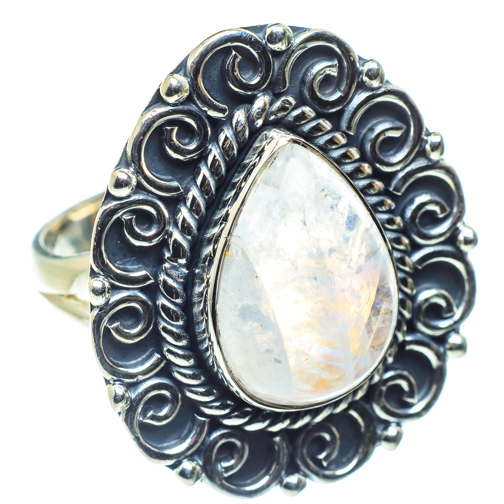 Rainbow Moonstone Rings handcrafted by Anasilvercos - RING59694